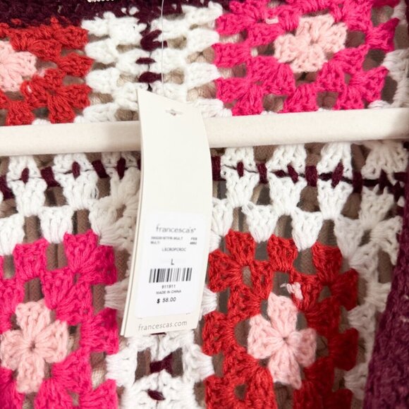 Francesca’s Bell Sleeve Crochet Tie Front Cardigan NWT Size Large - Picture 3 of 6